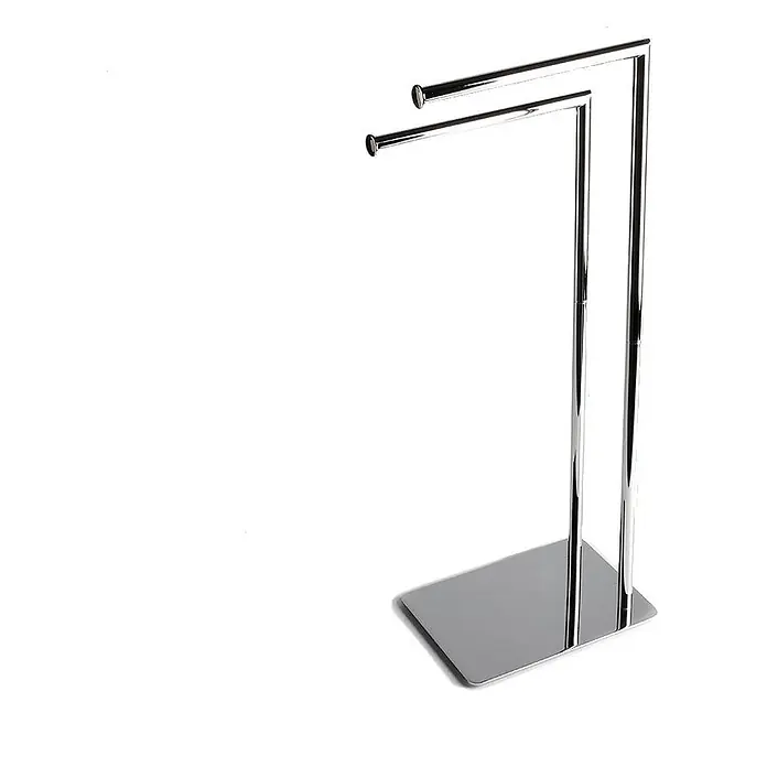 KV Verchromter eleganter Handtuchständer mit rechteckiger Basis -  - Freistehender Handtuchhalter aus Chrom mit zwei Stangen und rechteckigem Fuß.