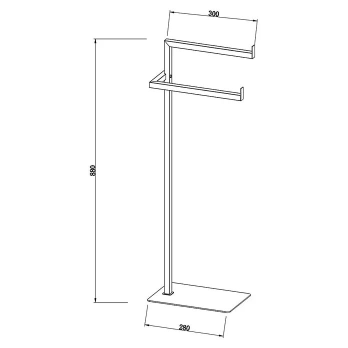 KV Zweiarmiger verchromter Badetuchhalter Standmodell -  - Freistehender Handtuchhalter aus Metall mit zwei horizontalen Stangen und einer stabilen rechteckigen Basis.