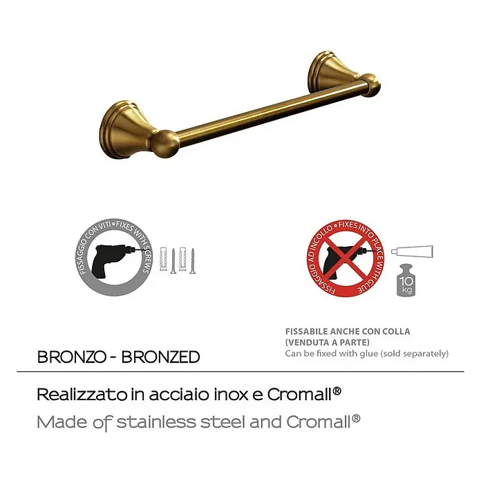 KV Handtuchstange aus Edelstahl in Bronze ausführung | Rosa -  - Bronzefarbener Handtuchhalter aus Edelstahl und Cromall, mit Schrauben oder Kleber (separat erhältlich, max. 10kg) zu befestigen.