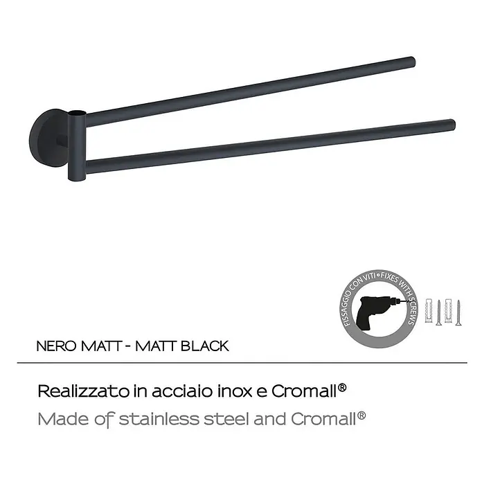 KV Handtuchstange, schwarz und aus Edelstahl | Violetta -  - Mattschwarzer doppelter schwenkbarer Handtuchhalter aus Edelstahl und Cromall®, zur Schraubmontage.
