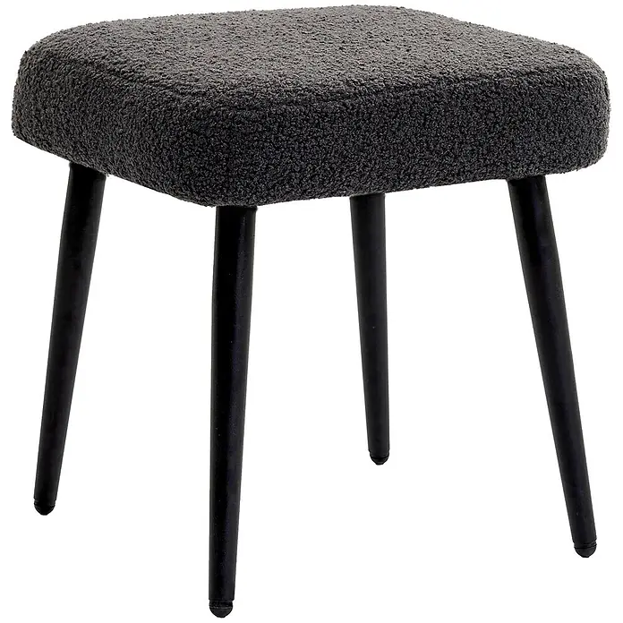 SONNENH Sitz- und Fußhocker, Kaschmir-Optik Dunkelgrau, Stahlbeine -  - Dunkelgrauer, strukturierter Hocker mit quadratischer Sitzfläche und schwarzen, konischen Beinen.