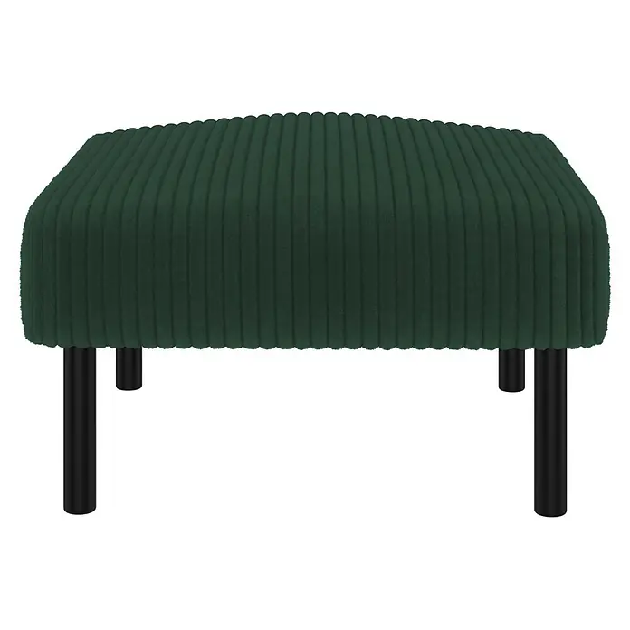 SONNENH Cord-Fußhocker mit Metallgestell, Dunkelgrün -  - Dunkelgrüner Ottoman aus geripptem Samt mit schwarzen zylindrischen Beinen.