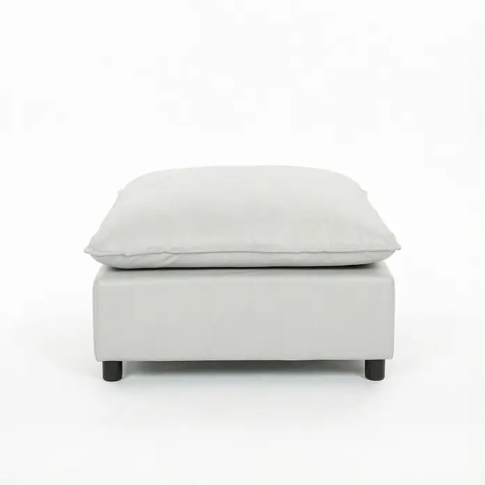 SONNENH Quadratischer Fuß- und Sitzhocker, Grau, 75 x 75 x 40 cm -  - Hellgrauer Ottoman mit weichem Kissen und dunklen Füßen.