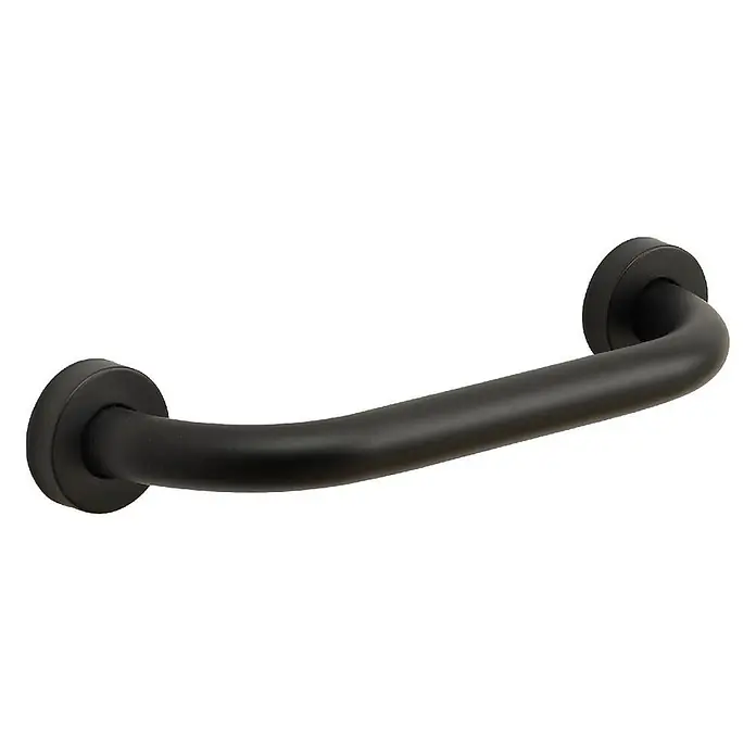 KV Haltegriff aus mattschwarzem Edelstahl – 30 cm -  - Schwarzer, mattierter gebogener Haltegriff mit runden Befestigungsplatten für Sicherheit und Halt.
