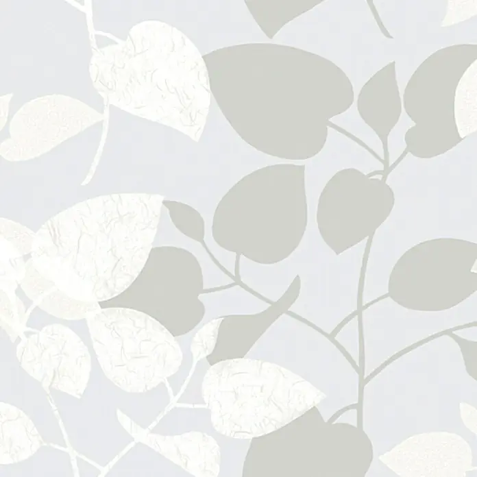 D-c-fix Static Premium Glasfolie Amena - 150 x 67,5 cm, Transluzent, Statisch haftend - Elegantes Tapetenmuster mit stilisierten Blättern in Weiß- und Grautönen, perfekt für ein modernes Interieur.