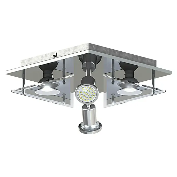 Eglo LED-Deckenleuchte Cabo 1 - 12 W, Chrom, Warmweiß, 25 x 25 cm - Deckenleuchte mit drei LED-Spots und quadratischer Deckenplatte in Chromoptik.