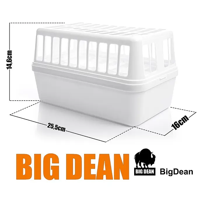 BigDean Luftentfeuchter 1200 g -  - Weiße Kunststoff-Transportbox für Kleintiere, Maße: 25,5cm Länge, 16cm Breite, 14,6cm Höhe.