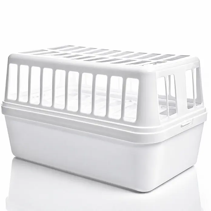 BigDean Luftentfeuchter 1200 g -  - Weiße Transportbox aus Kunststoff mit Belüftungsschlitzen für Kleintiere.