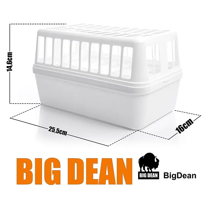 BigDean Luftentfeuchter 1200 g -  - Weiße Kunststoff-Transportbox für Kleintiere mit Lüftungsschlitzen, Maße: 14,6 cm H x 25,5 cm L x 16 cm B.