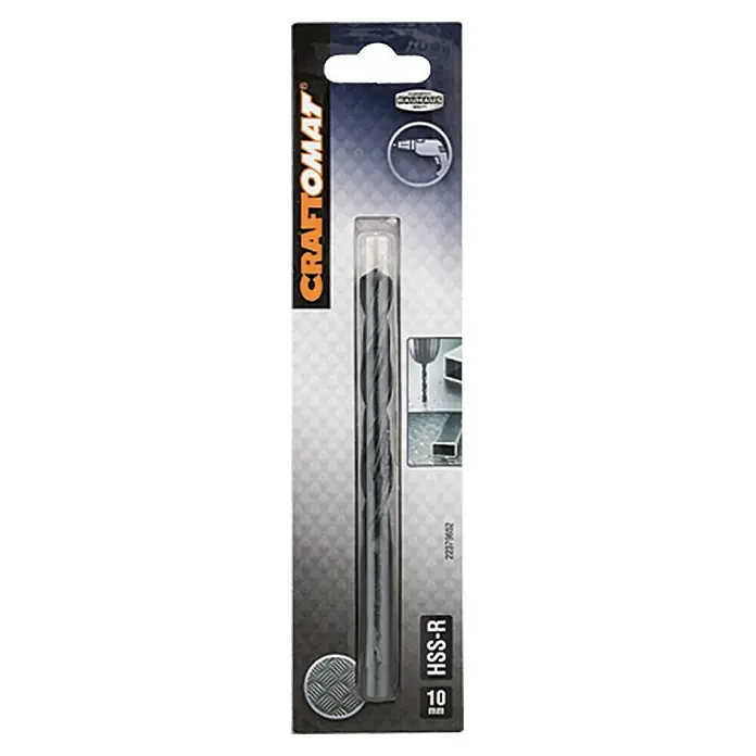 Craftomat Metallbohrer - HSS-R, Durchmesser Bohrer: 10 mm - Ein Craftomat HSS-R Spiralbohrer in der Größe 10 mm, verpackt in einer stabilen Kunststoffverpackung. Ideal für präzise Bohrungen in Metall.