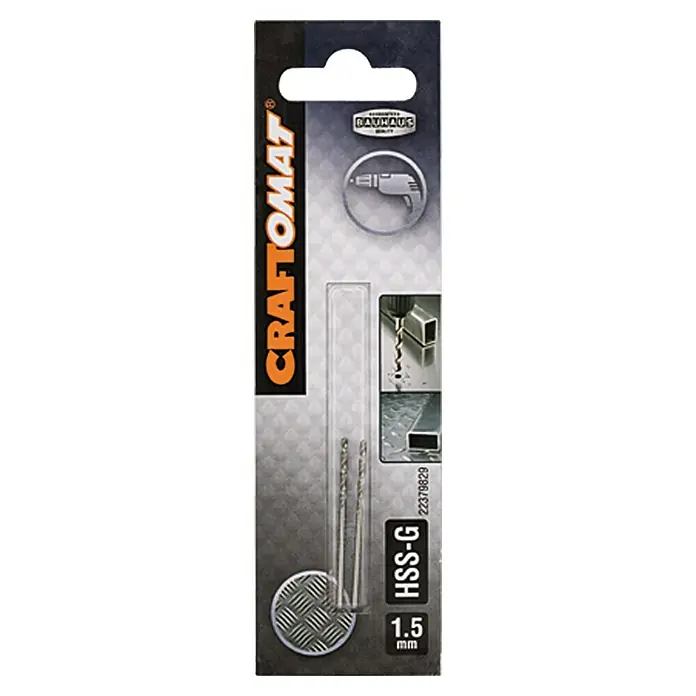 Craftomat Metallbohrer - 2 Stk., Durchmesser Bohrer: 1,5 mm, Arbeitslänge: 18 mm - Packung Craftomat HSS-G Bohrer, 1,5 mm, ideal zum Bohren in Metall. Hochwertige Bohrer für präzise Ergebnisse.