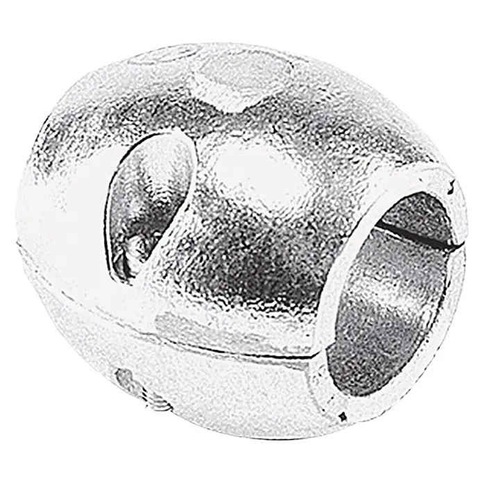 Talamex Wellenanode - Zink, Durchmesser Schaft: 25 mm, Salzwasser, Rund - Eine silberne, kugelartige Wellenbremse mit Aussparungen und einer Öffnung, die die Bewegung reduziert.
