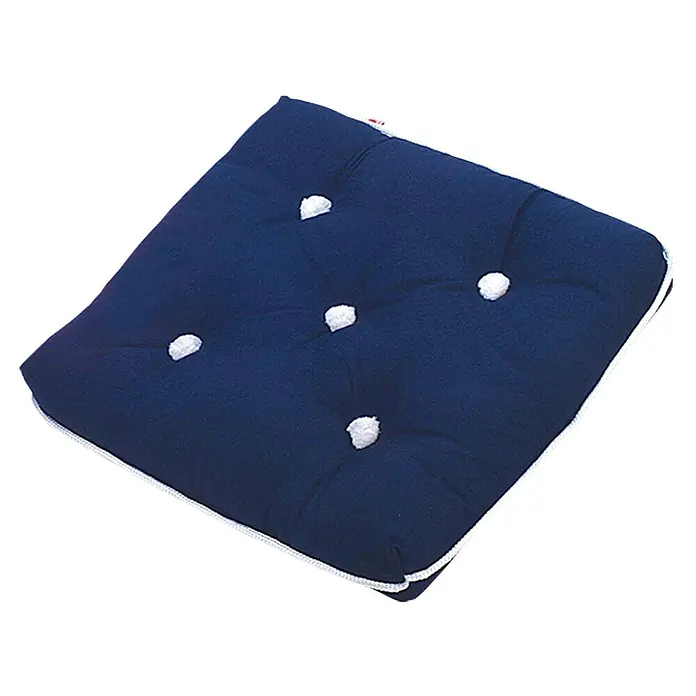 Kapok-Kissen - 1 Stk., Einzeln, 410 x 360 x 90 mm, Navy-Blau - Quadratisches, marineblaues Sitzkissen mit weißen Knöpfen und weißem Rand, ideal für zusätzlichen Komfort und Stil.