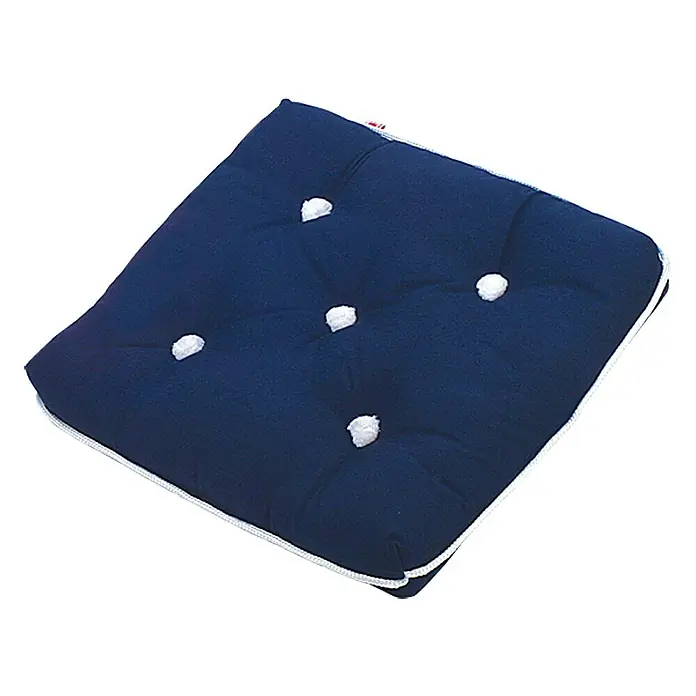 Kapok-Kissen - 1 Stk., Einzeln, 410 x 360 x 90 mm, Navy-Blau - Quadratisches, marineblaues Sitzkissen mit weißen Knöpfen und weißem Rand, ideal für zusätzlichen Komfort und Stil.