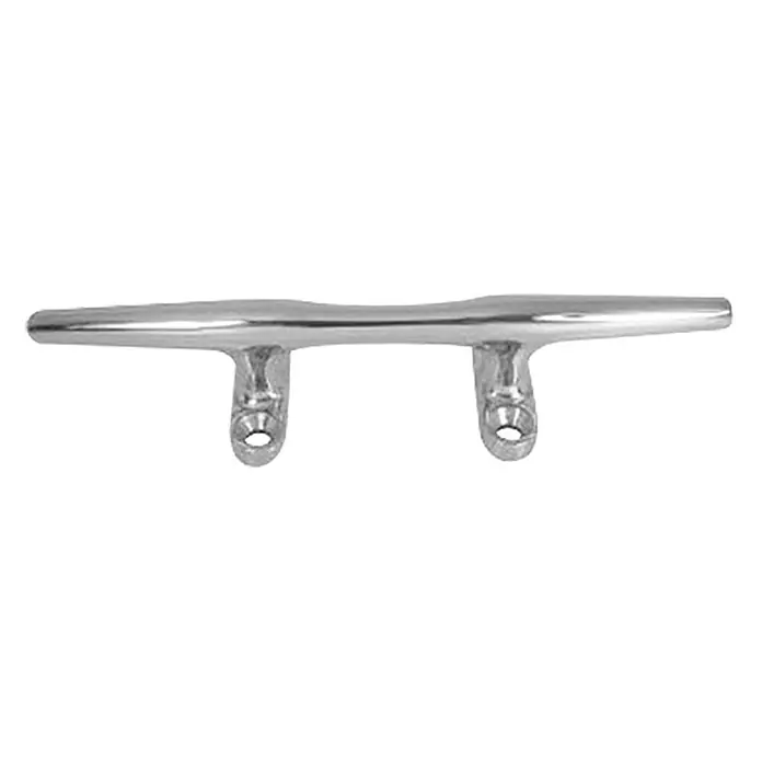 Belegklampe - 125 mm, Rund, Edelstahl, A4, Anzahl Bohrungen: 4 Stk. - Nahaufnahme einer Bootsklampe aus poliertem Metall, die zur Befestigung von Seilen auf Booten dient.