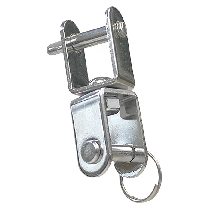 Wirbelschäkel - Länge: 4,7 cm, Gabel-Gabel, Edelstahl, A2, Flach - Drehbarer Schäkel mit Schlüsselring aus Edelstahl. Ideal für vielseitige Verbindungen und einfache Befestigung von Zubehör.