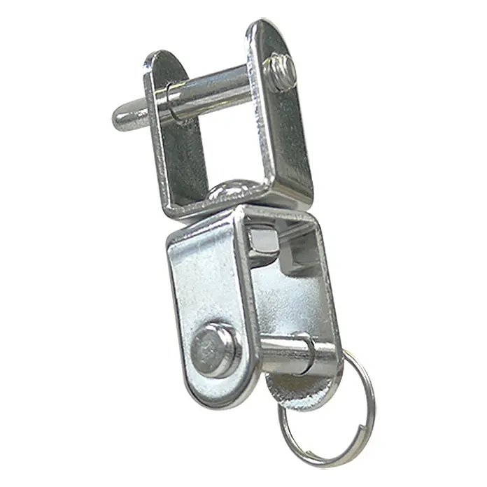 Wirbelschäkel - Länge: 4,7 cm, Gabel-Gabel, Edelstahl, A2, Flach - Drehbarer Schäkel mit Schlüsselring aus Edelstahl. Ideal für vielseitige Verbindungen und einfache Befestigung von Zubehör.