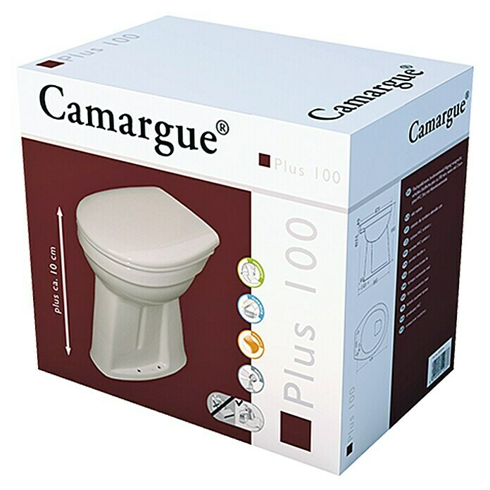 Camargue Set stajeća WC školjka sa kotlićem Plus 100 (S rubom za pranje, WC odvod: Okomito, Bijelo)