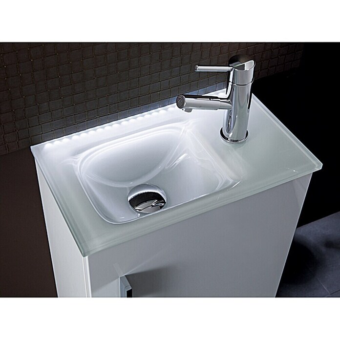 Camargue Stella Mini Wastafelonderkast (22,5 x 44 x 60 cm, Met verlichting, Wit, Hoogglans)
