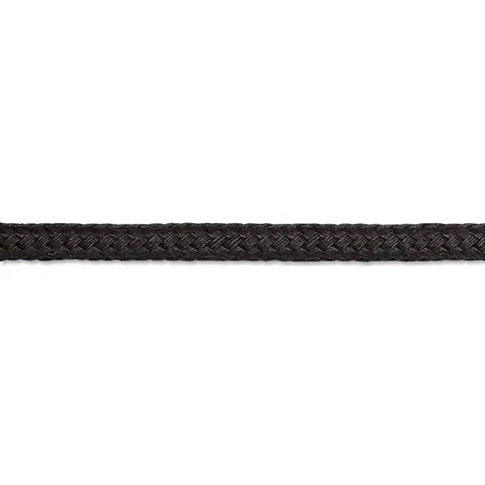 Robline Schot Meterware Neptun 500 - 6 mm, Schwarz, Polyester - Detaillierte Aufnahme einer geflochtenen schwarzen Kordel, ideal für Bastelarbeiten oder als dekoratives Element.