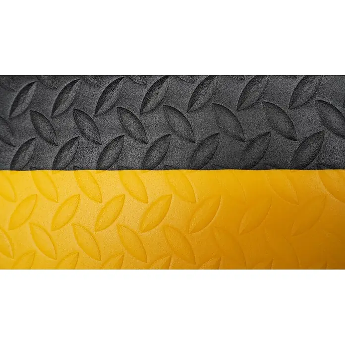 PROREGAL Anti-Ermüdungsmatte COMFORT mit Grid-Profil Grau -  - Schwarz-gelbe Antirutschmatte mit Riffelblechmuster.