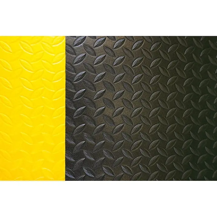 PROREGAL Anti-Ermüdungsmatte COMFORT mit Grid-Profil Grau -  - Gelb-schwarze rutschfeste Matte mit Riffelblechmuster.