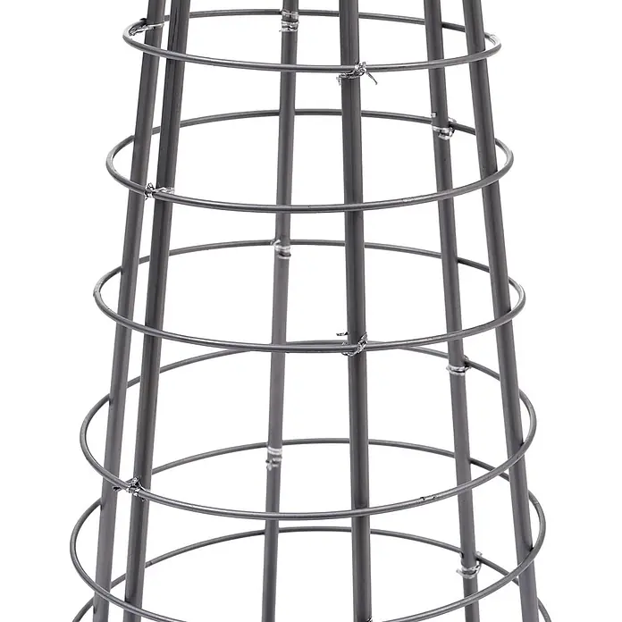 Mendler Deko-Weihnachtsbaum HWC-O91 Metall 115cm - silberfarben -  - Konischer Pflanzenstützkorb aus grauem Metall mit mehreren Ringen für vertikales Wachstum.