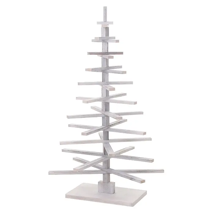 Mendler Deko-Weihnachtsbaum HWC-H77 verstellbar 130x82x82cm Tanne - weiß -  - Weiß getünchter Weihnachtsbaum aus Holzplanken auf quadratischem Sockel.