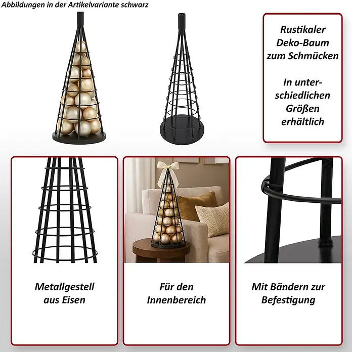Mendler Deko-Weihnachtsbaum HWC-O91 Metall 60cm - schwarz -  - Schwarzer Metall-Dekobaum aus Eisen zum Schmücken, in verschiedenen Größen erhältlich. Mit Bändern zur Befestigung für den Innenbereich.