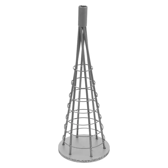 Mendler Deko-Weihnachtsbaum HWC-O91 Metall 60cm - silberfarben -  - Graues, konisches Rankgitter aus Metall mit Ringen und rundem Sockel.