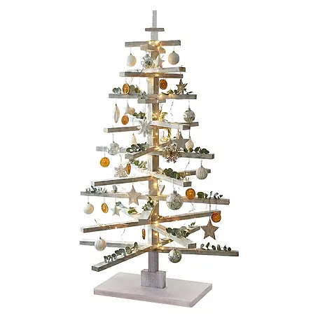 Mendler Deko-Weihnachtsbaum HWC-H77 verstellbar 130x82x82cm Tanne - weiß