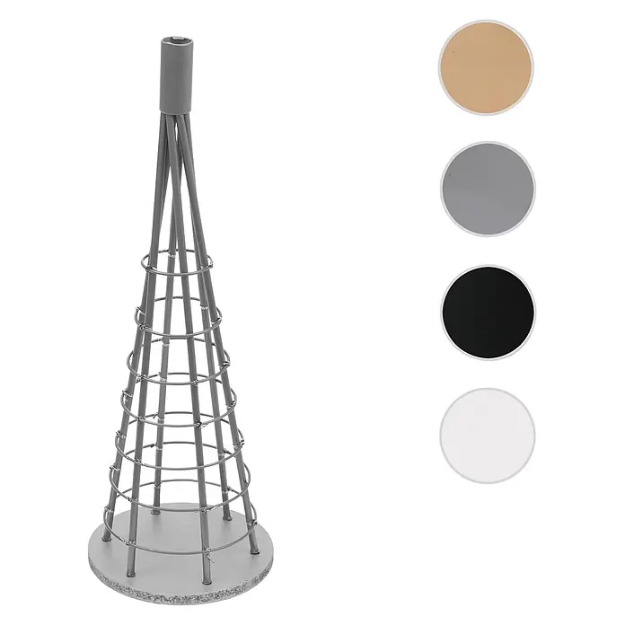 Mendler Deko-Weihnachtsbaum HWC-O91 Metall 60cm - silberfarben -  - Graues konisches Pflanzenstützgerüst mit vertikalen Stäben und horizontalen Ringen für Kletterpflanzen.