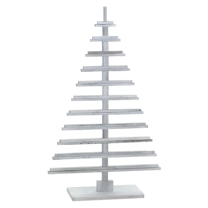 Mendler Deko-Weihnachtsbaum HWC-H77 verstellbar 130x82x82cm Tanne - weiß -  - Weißer Weihnachtsbaum aus Holzleisten auf quadratischem Sockel.