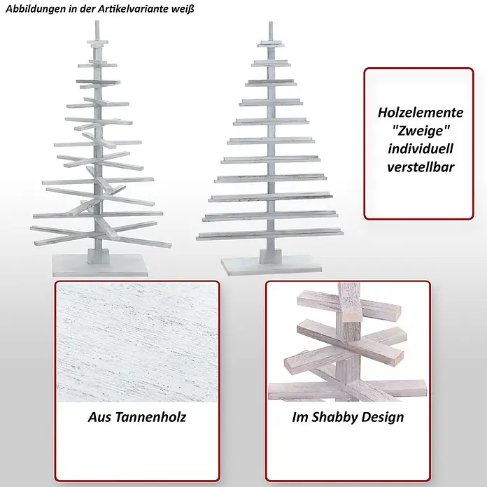 Mendler Deko-Weihnachtsbaum HWC-H77 verstellbar 130x82x82cm Tanne - weiß -  - Weißer Holz-Deko-Weihnachtsbaum mit verstellbaren Ästen im Shabby-Design aus Tannenholz.