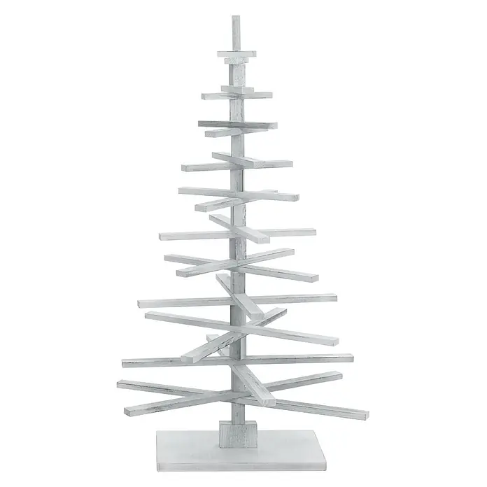 Mendler Deko-Weihnachtsbaum HWC-H77 verstellbar 130x82x82cm Tanne - weiß -  - Weißer Holz-Deko-Weihnachtsbaum mit horizontalen Latten auf quadratischem Sockel.
