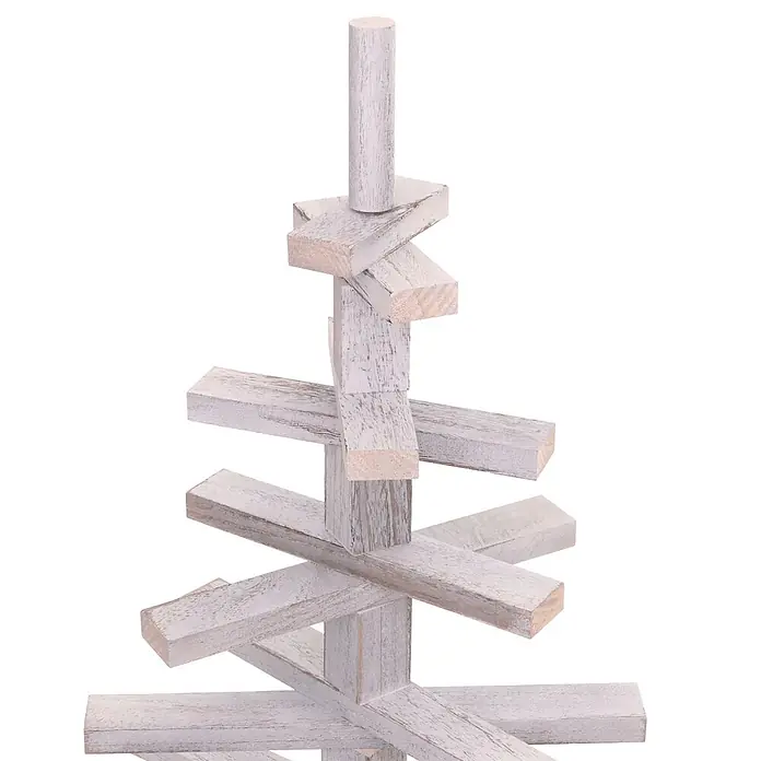 Mendler Deko-Weihnachtsbaum HWC-H77 verstellbar 130x82x82cm Tanne - weiß -  - Dekorativer Baum aus weiß getünchtem Altholz, gefertigt aus gestapelten Blöcken und einem zentralen Dübel.