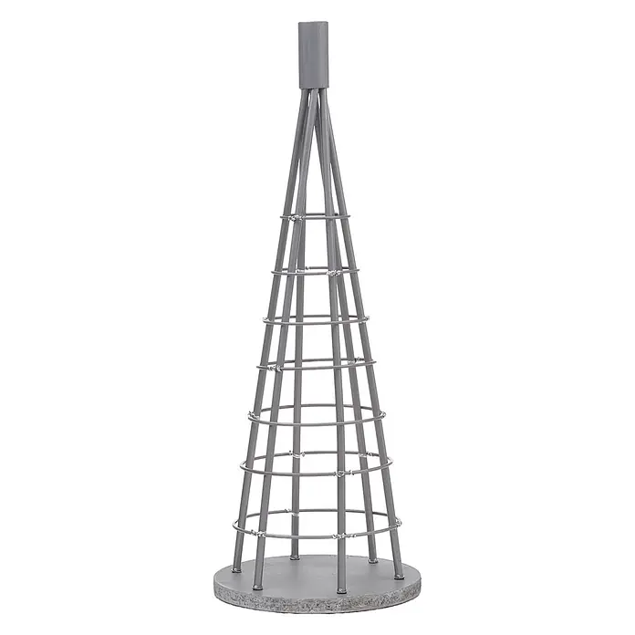 Mendler Deko-Weihnachtsbaum HWC-O91 Metall 60cm - silberfarben -  - Graues kegelförmiges Rankgitter aus Metall mit stabilem Sockel, vertikalen Stäben und horizontalen Ringen.