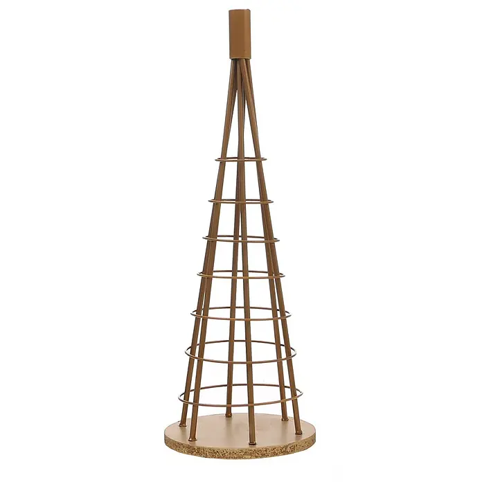 Mendler Deko-Weihnachtsbaum HWC-O91 Metall 60cm - goldfarben -  - Braunes, konisches Gartenrankgitter aus Metall mit vertikalen Stäben, horizontalen Ringen und rundem Sockel.
