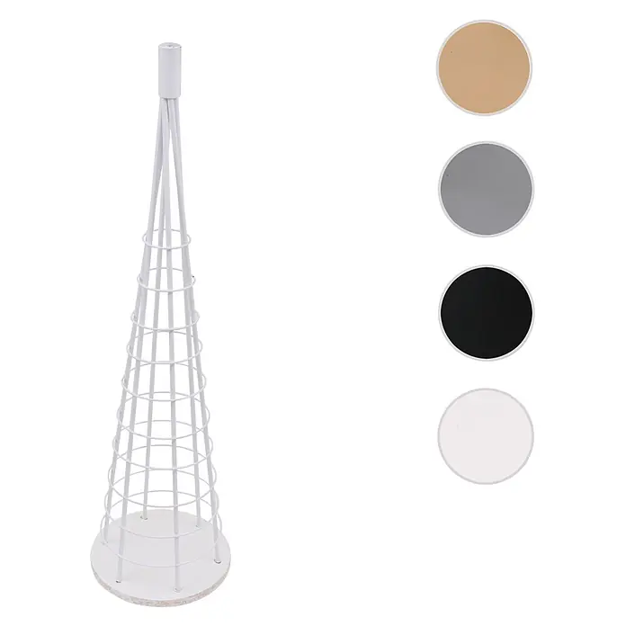 Mendler Deko-Weihnachtsbaum HWC-O91 Metall 90cm - weiß -  - Weißes, konisches Rankgitter aus Metallgeflecht mit Holzfuß.