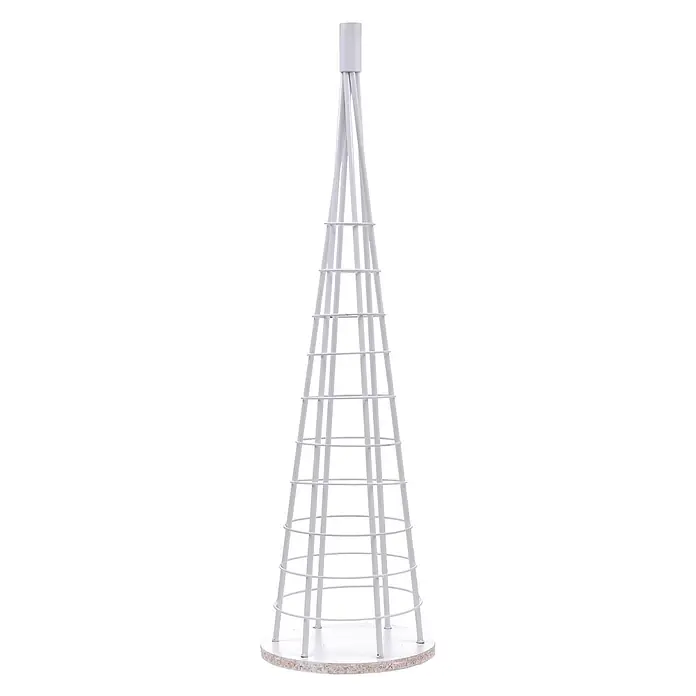 Mendler Deko-Weihnachtsbaum HWC-O91 Metall 90cm - weiß -  - Weißes, konisches Pflanzgitter aus Metall mit horizontalen Ringen und flacher Holzbasis.