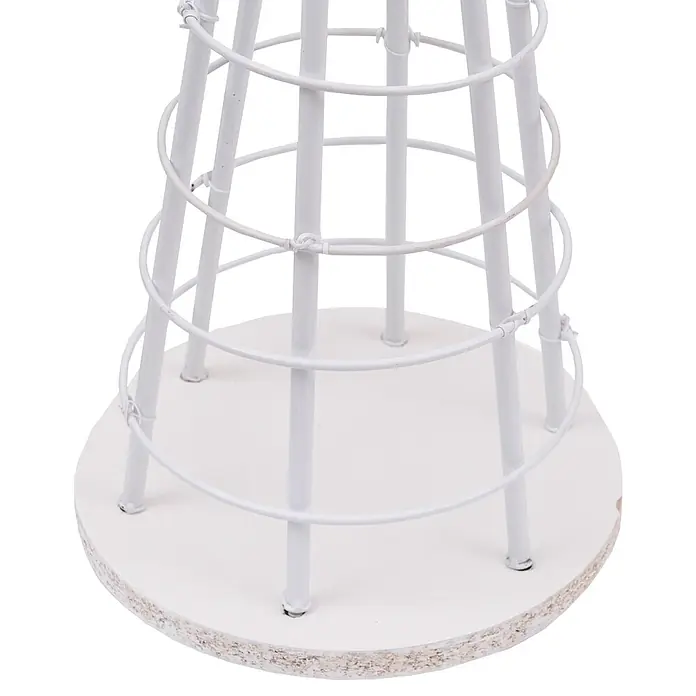 Mendler Deko-Weihnachtsbaum HWC-O91, Metall 160cm ~ weiß -  - Weißer Metallständerfuß mit vertikalen Stäben und horizontalen Ringen auf einer runden, lackierten Holzscheibe.