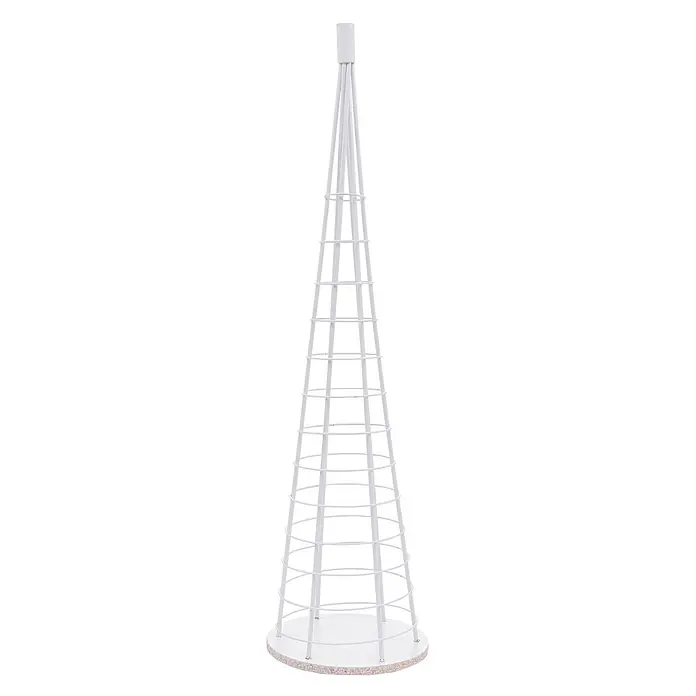 Mendler Deko-Weihnachtsbaum HWC-O91 Metall 115cm - weiß -  - Weißer konischer Pflanzenstütz aus Metall mit rundem Holzsockel.