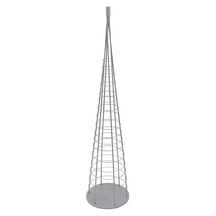 Mendler Deko-Weihnachtsbaum HWC-O91, Metall 160cm ~ silberfarben -  - Graues, konisches Garten-Rankgitter aus Metall mit vertikalen Stäben und horizontalen Ringen, auf runder Basis.