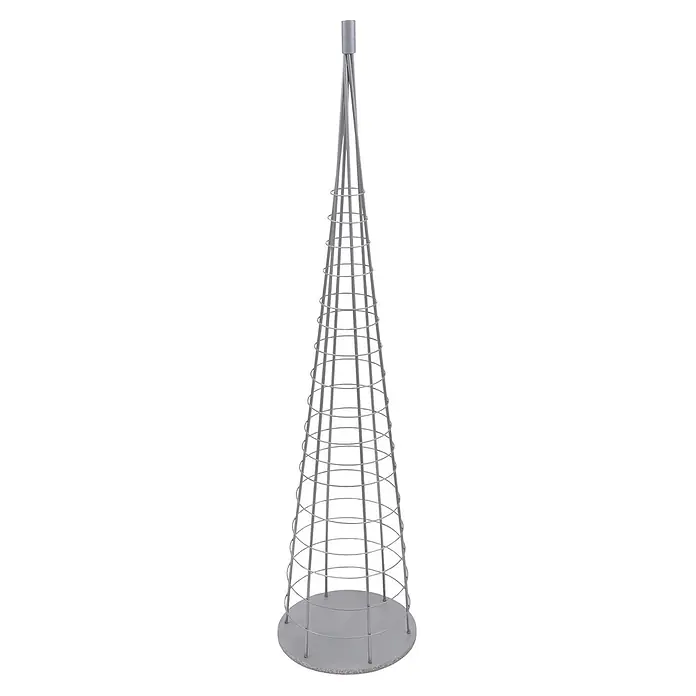 Mendler Deko-Weihnachtsbaum HWC-O91, Metall 160cm ~ silberfarben -  - Kegelförmiger grauer Metall-Pflanzobelisk mit Ringen und rundem Sockel.