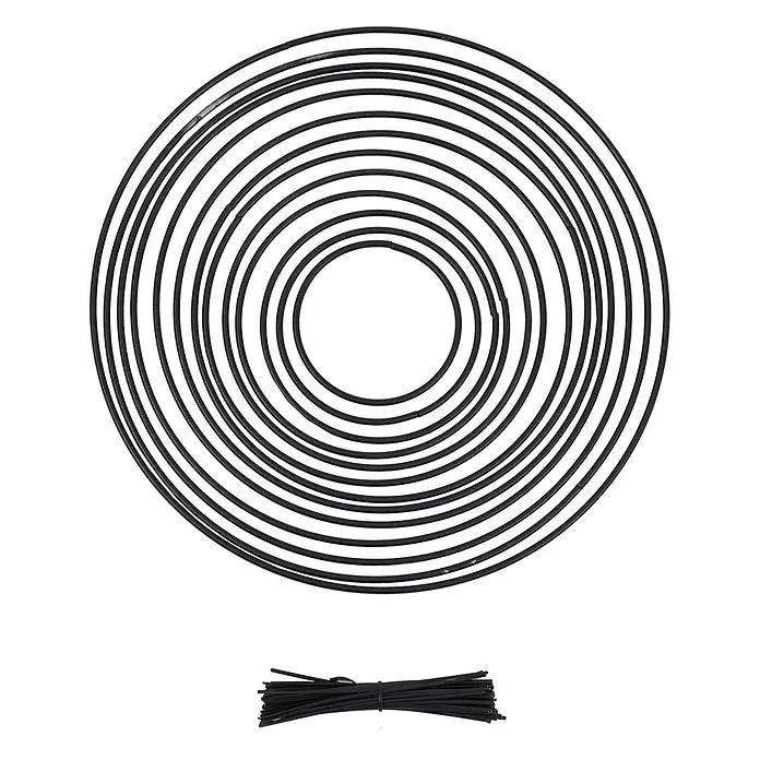 Mendler Deko-Weihnachtsbaum HWC-O91 Metall 115cm - schwarz -  - Satz schwarzer konzentrischer Ringe in verschiedenen Größen, mit einem Bündel schwarzer Kabelbinder.