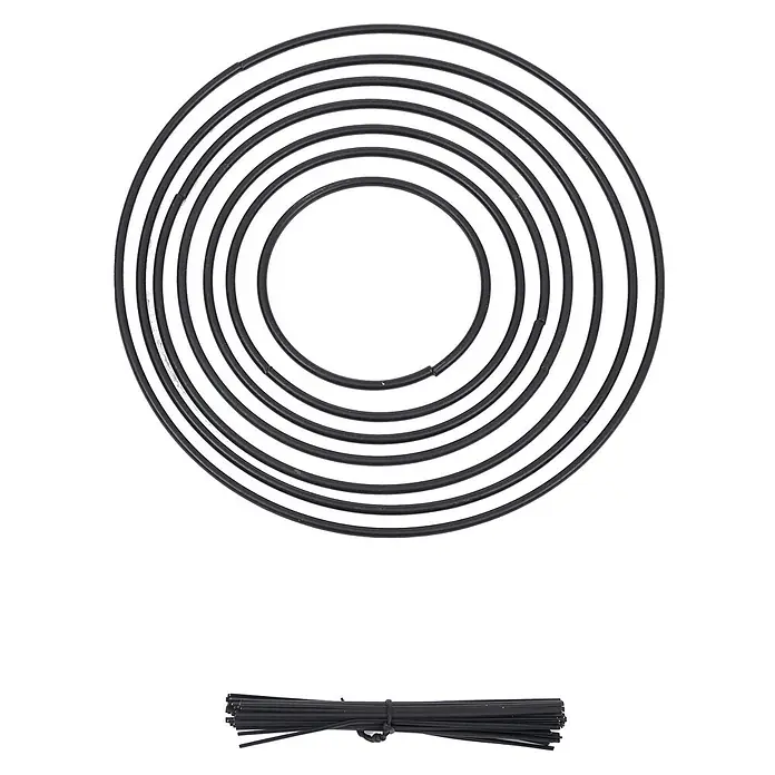 Mendler Deko-Weihnachtsbaum HWC-O91 Metall 90cm - schwarz -  - Set schwarzer runder Pflanzenstützringe und ein Bündel schwarzer Gartenbinder.