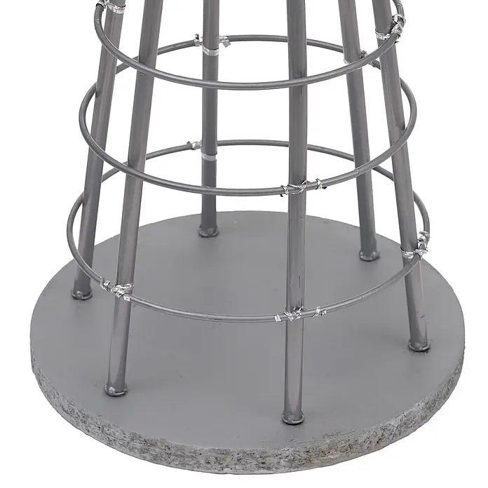 Mendler Deko-Weihnachtsbaum HWC-O91 Metall 90cm - silberfarben -  - Grauer Metallständerfuß mit Ringen und vertikalen Stützen auf einer runden, betonähnlichen Plattform.