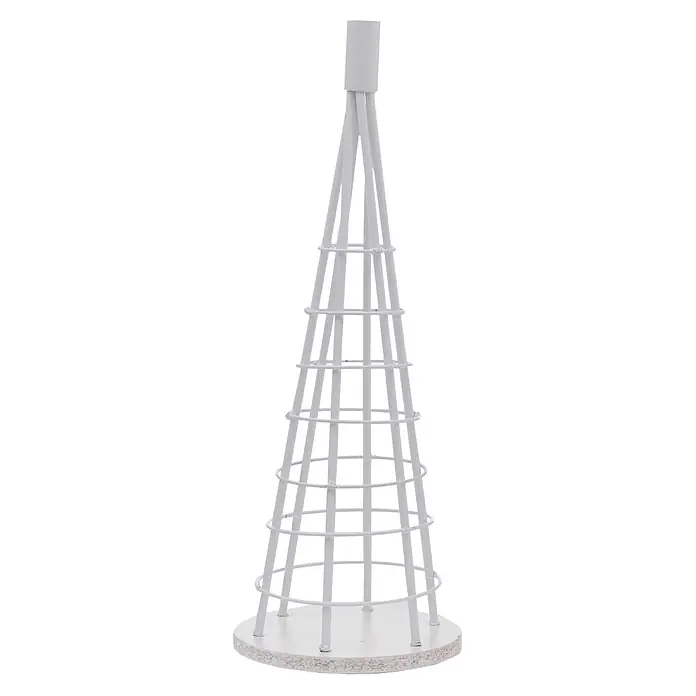 Mendler Deko-Weihnachtsbaum HWC-O91 Metall 60cm - weiß -  - Weißes konisches Metallrahmendekoration auf einem Holzsockel.