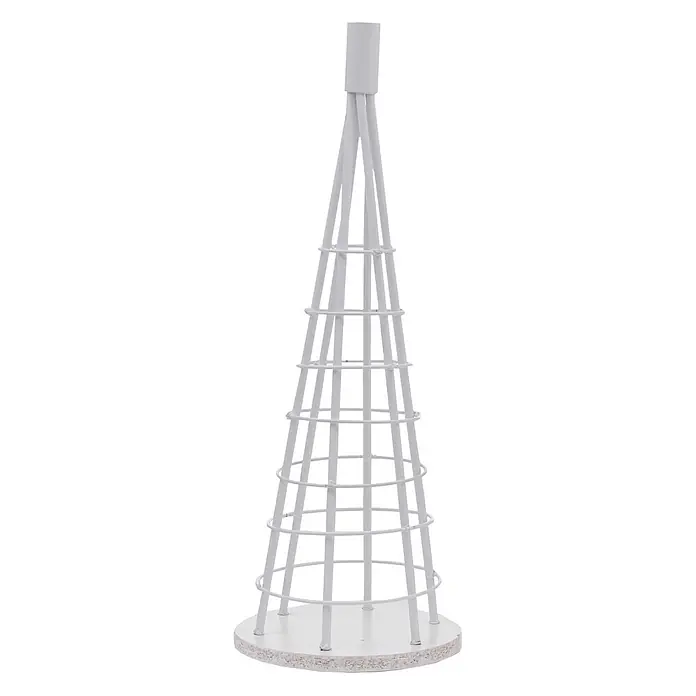 Mendler Deko-Weihnachtsbaum HWC-O91 Metall 60cm - weiß -  - Weißes konisches Metallgitter mit rundem Holzsockel.