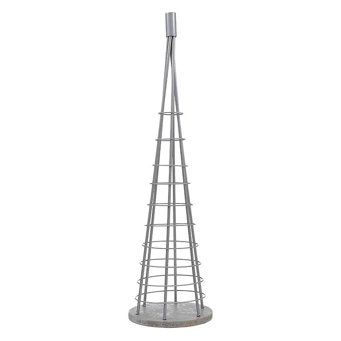 Mendler Deko-Weihnachtsbaum HWC-O91 Metall 90cm - silberfarben -  - Grauer konischer Gartenobelisk aus Metall mit Betonfuß zur Pflanzenstütze.